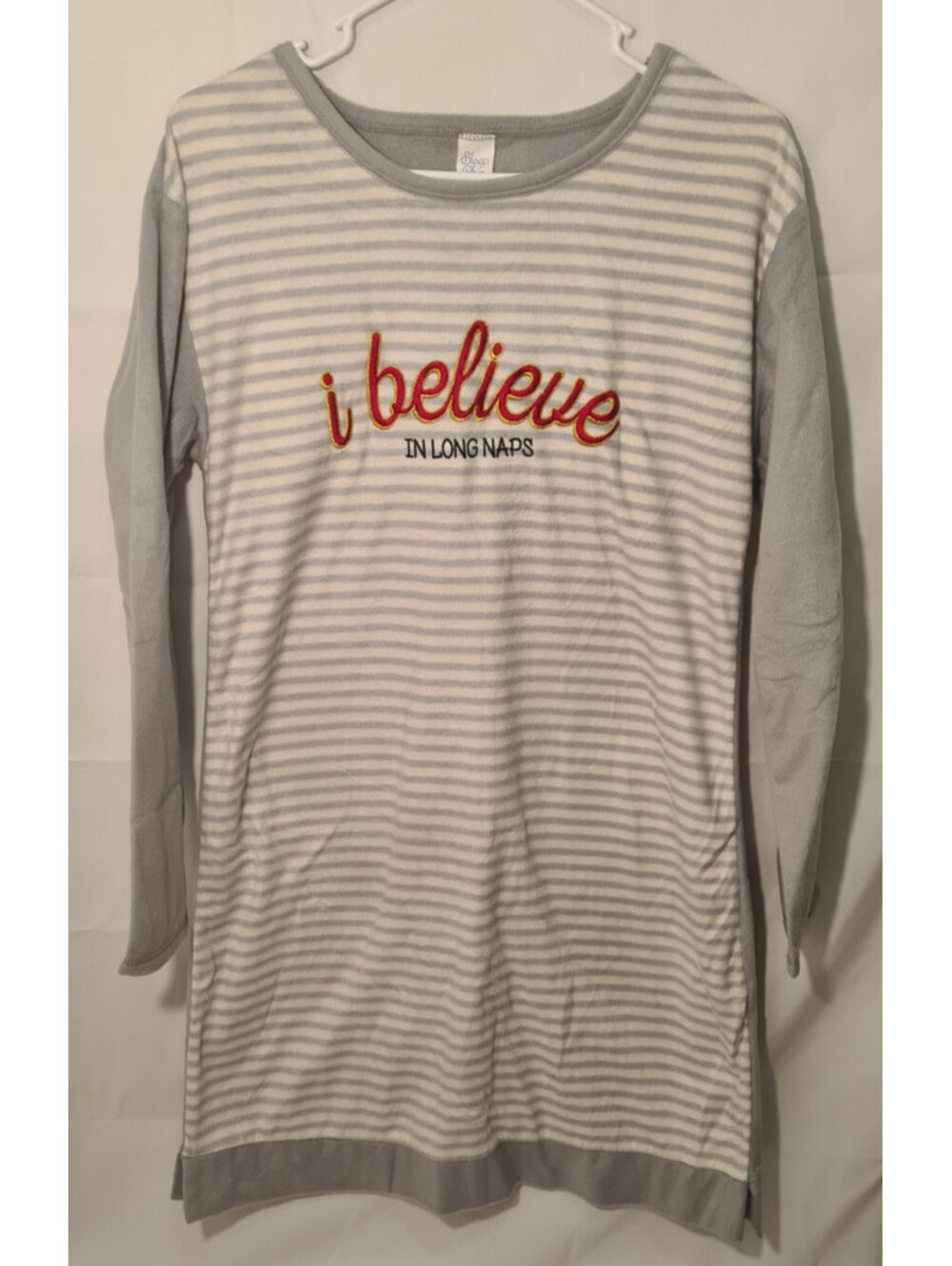 Sleep Chic Sleepwear Tunic Gown Size S Gray White Stripe Pajamas Graphic